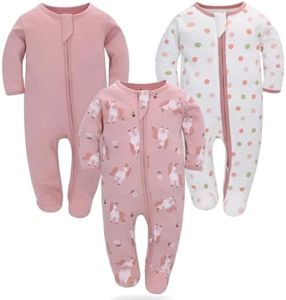 3 Paquet Bébé Grenouillères Pyjama Enfant Coton combinaison Dors Bien 2-Way Fermeture éclair avec Pieds Pyjamas 3-6 Mois