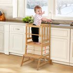 COSYLAND Height Adjustable Toddler Standing Tower Kitchen Step Stool - Kids Learning Stool，Kitchen Nursery Helper Stand with Safety Rail in Natural Bamboo, Strong and Lightweight, Blonde Bamboo