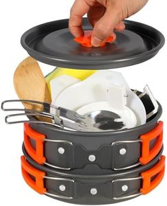 REDCAMP 12 PCS Camping Cookware Mess Kit, Lightweight, Compact and Folding Backpacking Cooking Set for Hiking, Picnic and Camping, Anodi