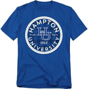 Hampton University Official Plaid Badge Unisex Adult T-Shirt, Royal Blue, Large