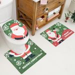 GRANNY SAYS Christmas Washable Bathroom Rugs Sets 3 Piece, Winter Bath Mats Non Slip for Christmas Decorations, Green Christmas Bath Mat and Toilet Seat Cover, Toilet Mat U Shape for Bathroom Decor