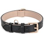 Leather Dog Collar Adjustable Soft Leather Padded Collar Heavy Duty for Small Medium Large Size Dogs with Alloy Buckle(Black,M)