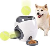 Automatic Dog Ball Launcher Pet Ball Indoor Thrower Machine with Feeding Flat Tray Dog Tennis Ball Machine with 2 Balls Interactive Dog Toys for Dog Puppy Pet Tennis Food Reward Machine dark gray-Xing