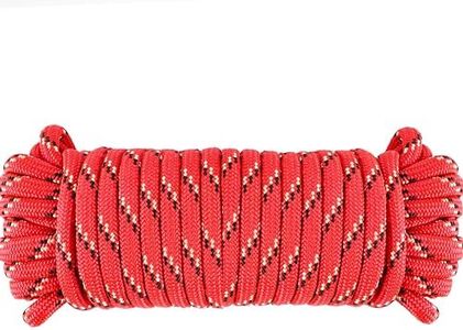 Wellmax Diamond Braid Nylon Rope, 3/8 in X 50 Foot, UV Resistant, High Strength and Weather Resistant - Red