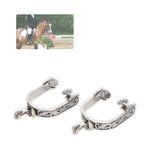 KUIDAMOS Silver Spurs 1Pair, Stainless Steel Spurs with Carved Decoraation Silver Spurs for Boots Men and Women Spurs for Equestrian Training, Equestrian Competition