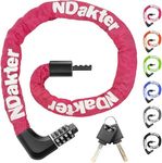 NDakter Upgrade Bike Chain Lock with 4 Digit Combination and 2 Keys, 1.64/2.3/3.2/4.28 Ft Heavy Duty Anti-Theft Bicycle Lock, 2 Ways to Unlock High Security Scooter Locks for Ebike, Escooter, Door