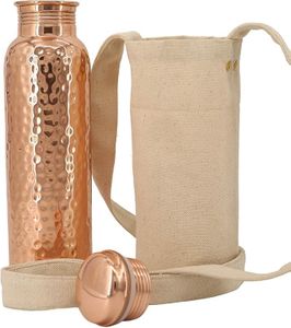 Kitchen Science Copper Water Bottle (32oz/950ml) w/a Carrying Canvas Bag | 100% Pure Copper Bottle for Drinking Water | Lab-Tested, Heavy Duty & Leak-Proof | Authentic Ayurvedic Copper Water Bottle