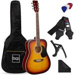 Best Choice Products 41in Full Size Beginner All Wood Acoustic Guitar Starter Set w/Case, Strap, Capo, Strings, Picks - Sunburst