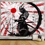 Japanese Samurai Art Decor Tapestry Wall Hanging for Bedroom, Cool Anime Red and Black Sun Moon Poster Wall Art Tapestries for Men, Asian Japan Male Blanket College Decorations 6051Inch