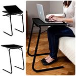 CHAUDHARY Portable Folding Table Mate Multipurpose TV Dinner Laptop Tray Adjustable Legs Home Office Study Sofa Bed Desk, Black, 50 x 40 x 60 cm