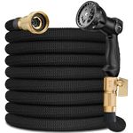 75 FT Garden Hose – 2025 Upgarded Expandable Garden Hose w/10 Pattern Spray Nozzle, 650psi Pure Brass 3/4” Fittings – Lightweight, Durable, and Kink-Free, Retractable Water Hoses for Gardening(Black)