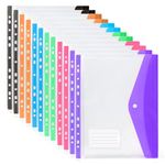 12PCS A4 Multicolour Perforated Pocket Plastic Wallet, 11 Hole Expandable Folder Pocket with Snap Closure and Tab Pocket, for School, Home Stationery Supplies, Office Plastic Envelopes File Bags