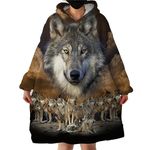 BlessLiving Gold Wolf Sweatshirt Blanket Hoodie Native American Wolf Sherpa Fleece Oversized Hoodie Blanket with Giant Pocket, Super Cozy Wearable Blanket Hoodie Sweatshirt Gift (Adults 63" x 39")