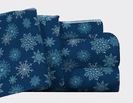 Pointehaven Flannel Deep Pocket Sheet Set with Oversized Flat Sheet, King, Snow Flakes Navy