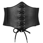 SUOSDEY Black Corset Belt for Women, Vintage Lace-up Elastic Waist Belt, Tied Waspie Wide Belt for Halloween Costume