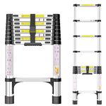 Telescopic Ladder, 2.6M Stainless Steel Thickened High-Strength Loft Ladder, Portable Ladders Extendable with Non-Slip Feet Adjustable Height for Roof Attic Caravans