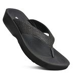 AEROTHOTIC Women's Arch Supportive Summer Orthotic Flip Flops Sandals, Aislynn Black, 10