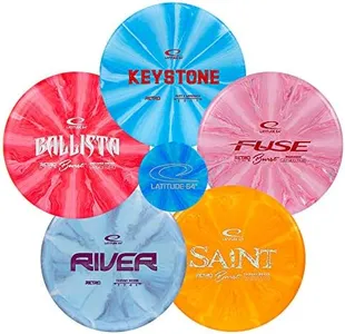 Latitude 64 Retro Burst Disc Golf Set, Outdoor Games, Men & Women Frisbee Starter Set, River & Saint Fairway Drivers, Ballista Distance Driver, Fuse Midrange & Keystone Disc Golf Putter, 5 Pack