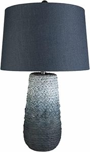 BoutiqueRugs Dingras Boho Jute Bedside Table Lamp for Bedroom Nightstand - End Side Lighting for Living Room - Shade Linen - Light Blue, Navy - 27" H