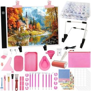 FANGZH Diamond Painting Storage Accessories Kit with A4 Light Pad, Bead Organizers, Drill Pens, Storage Boxes, and Tools for Adults (Pink)