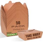 HURUC Takeaway Boxes, 337gsm Microwaveable Leak and Grease Resistant Disposable Fast Food Take out Containers, Snack Salad Lunch Boxes for Restaurant Household Event (Pack of 50 (17x14x6.5cm, 1420ml))