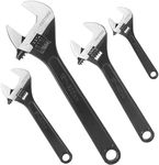 FASTORS 4-Pack Adjustable Wrench,6"/8"/10"/12” Drop Forged Black Oxide Heavy Duty with Smooth Jaw