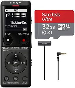 Sony ICD-UX570 Series UX570 Digital Voice Recorder (Black) Bundle with SanDisk 32GB Memory Card and Clip-Style Omni-Directional Stereo Microphone (3 Items)