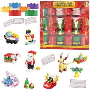 6 Pack Christmas Party Crackers,Christmas Crackers with Santa's Friends Building Block Xmas Crackers,Luxury Christmas Family Crackers with Novelty Gifts Party Hats Xmas Gift for Christmas Decoration