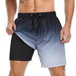 Mens Swim Shorts Mens Bathing Suits Mens Swim Trunks with Compression Liner Black Grey Stripes XL