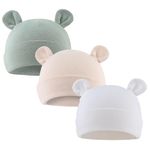 JANGANNSA Baby Newborn Cotton Hat Baby Boys Beanie 0-6Months Infant Girls Hospital Hats (White+Beige+GrayGreen, 0-6 Months)