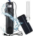 COOSPIDER Aquarium Filter Sun JUP-01 for 40-80 Gallon Tank Clear, Fish Tank Green Clean Machine Submersible Pump w/ 1 Spare Bulb + 2 Replace Filter, 211gph 9 Watt