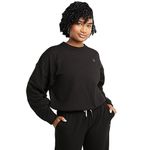 Champion Women's Sweatshirt, Soft Touch, Pullover Sweatshirt with Drawstring, Crew for Women, Black C Logo, Medium