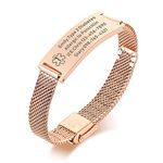 VNOX Personalized Medical ID Bracelet, Customized Medical Alert Bracelets for Men Women, Stainless Steel Rose Gold Mesh Band Adjustable Free Engraving Emergency Identification Wristband