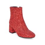 Elyffany Womens Mid Block Heel Glitter Ankle Boots Ladies Zipper Party Prom Booties Red Size: 6 UK