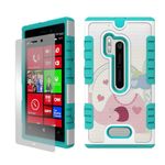 Beyond Cell DSNKN928DE305N01 Duo-Shield Durable Hybrid Hard Shell and Silicone Gel Case with Free Screen Protector for Nokia Lumia N928, Retail Packaging, Water Love White/Light Blue