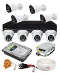 CP Plus H.265, 2.4 MP Guard+ Colorful View in Dark 8 Camera Combo Kit with (8Ch DVR, 4 Dome 4 Bullet Cameras, 4TB HDD, Power Supply, 90Mtr Cable, Audio Mic & Connectors) CCTV Security Camera Set