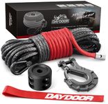 DAYDOOR Synthetic Winch Rope Kit, 1/4'' x 50ft 10,000LBS Synthetic Winch Line with Forged Winch Hook, Rubber Stopper and Safety Pull Strap, Ideal Winch Cable Line for 4WD ATV UTV Vehicles