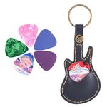 Leather Guitar Picks Holder with 5 Pcs Picks Set Guitar Shape Plectrum Case Bag Keychain Keyring Guitar Accessories Gifts for Men and Women (Random)