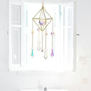 Paifeancodill Crystal Catcher Crystal Suncatchers Rainbow Window Catcher Gold Plated Celestial Suncatcher Pendant Hanging Boho & Moon with Crystals Rainbow Maker Crystal Prisms Decor Crystal Pendant