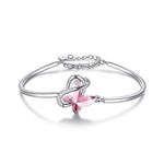 AOBOCO Pink Butterfly Gifts Sterling Silver Infinity Butterfly Crystal Bangle Bracelet, Fine Anniversary Birthday Butterfly Jewelry Gifts for Women Her Daughter Niece