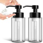 GMISUN Foaming Hand Soap Dispenser, 2 Pack 12 Oz Clear Glass Foam Soap Dispenser, Modern Hand Soap Dispenser for Bathroom and Kitchen, Refillable Glass Soap Dispenser with Pump and Waterproof Labels