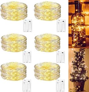 DazSpirit LED luces de hadas con batería - 6 piezas [5M 50 LED] IP44 alambre de plata impermeable LED cadena de luces de hadas para decoración de habitaciones, fiestas, bodas, Navidad (blanco cálido)