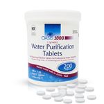 Test All Water – Oasis 1000 Water Purification Tablets | Purifier for Drinking Water, Camping, Caravans & Motorhomes | Emergency Treatment & Household Use | 200 Tablets, Safe Drinking in 30 Mins