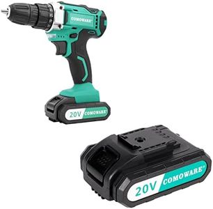 COMOWARE 20V Cordless Drill, Electric Power Drill Set with 2 Batteries & Charger, 3/8” Keyless Chuck, 2 Variable Speed, 266 In-lb Torque, 17+1 Position and 34pcs Drill/Driver Bits
