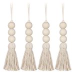 VOSAREA 4 pcs Wood Bead Garland Farmhouse Rustic Beads with Country Tassels Home Decor Prayer Beads Closet Door Handle Knob Decorations