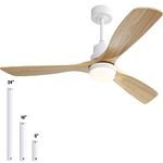 Sofucor 52" Ceiling Fan with Lights and Remote Control, Indoor Outdoor Mordern Wood Ceiling Fan with Reversible Quiet DC Motor, 6 Speed, 3 Downrods, for Farmhouse Bedroom Patio Balcony