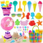 Beach Sand Toys For Kids 37Pcs, Bucket And Spade Beach Set Kids, Sandpit Toys With Beach Bucket, Sunglasses, Beach Ball, Ice Cream Toys For Girls, Basket, Summer Indoor Outdoor Toys Toddlers Children