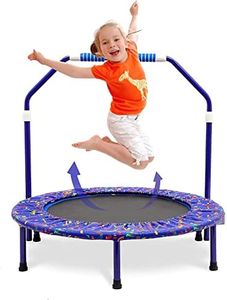 36'' Kids Trampoline Mini Foldable Fitness Trampoline with Adjustable Foam Handrail and Safety Padded Protective Cover Exercise Bungee Rebounder Jumper Indoor/Outdoor Use for Toddler Boys Girls