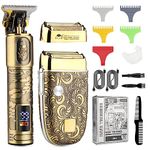 Soonsell T Blade Hair Trimmers for Family+Foil Shaver Trimmer Set,Man Professional Cordless Barbers Clippers Set Blade Close Cutting Beard Trimmer Trimmer， 4 Guards & 2 Foil Head（Gold）