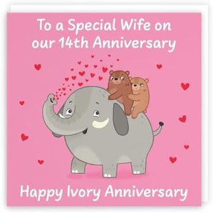 Hunts England - Wife 14th Anniversary Card - Ivory Anniversary - 14 Years - Cute Fun Bears Card - Love Story Collection